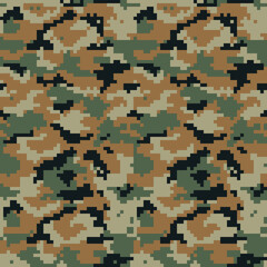 Digital vector pixelated camouflage, military texture.