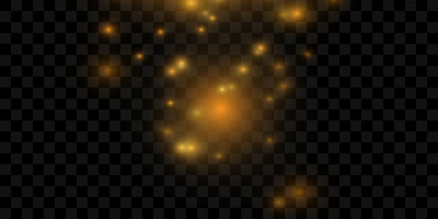 A bright flash of light, an explosion of a star with glitter and dust isolated on a transparent background. Vector illustration.