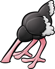 Ostrich Head Buried Cartoon Character