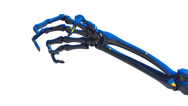 claw-shaped skeleton hand with the colors of the flag