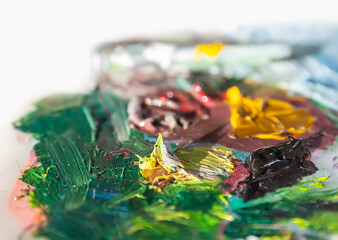 Art palette with oil paints