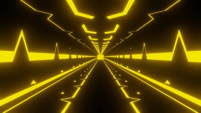Loop animation seamless abstract dark yellow neon light tunnel