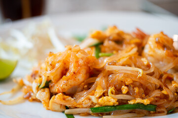 Close-up photo of Pad Thai. Asian food.