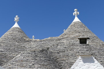 Alberobello, con le sue tipiche costruzioni a forma conica, i trulli. Sud Italia
