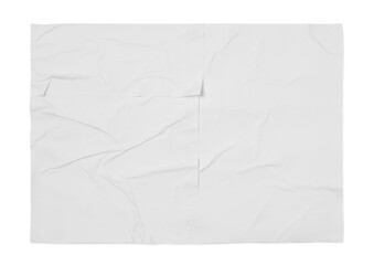 Top view of white creased blank poster on grey background
