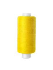Spool of yellow sewing thread isolated on white