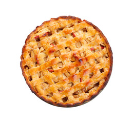 Delicious traditional apple pie isolated on white, top view