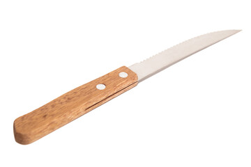 A knife with a wooden handle isolated on a white background