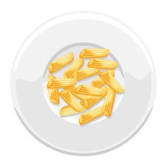 Illustration of Italian pasta penne on plate. Culinary image for menu and restaurants.