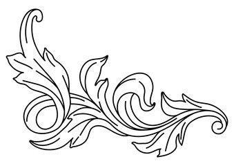 Fototapeta premium Decorative floral element in baroque style. Engraved black curling plant.