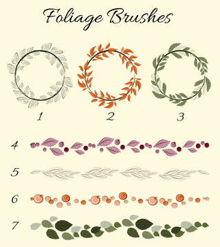 Set with various elegant foliage vector brushes