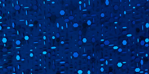 Geometric hex shapes blue color, luxury abstract background. Concepts and ideas for medicine, science and technology. Horizontal size. 3d rendering illustration.