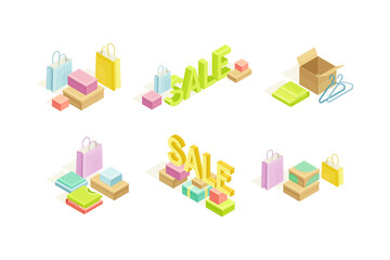 Shopping and Retail Industry with Internet Sale and Online Purchase Isometric Vector Set