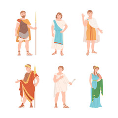 Roman People Characters as Cultural Ethnicity from Classical Antiquity Vector Set - obrazy, fototapety, plakaty