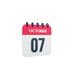 October Realistic Calendar Icon 3D Rendered October 07