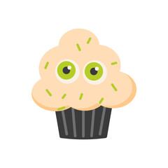 Cupcake with eyes for Halloween design in cute style.