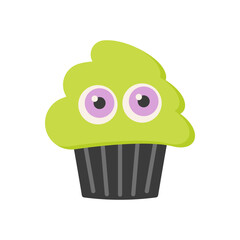 Cupcake with eyes for Halloween design in cute style.