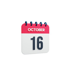 October Realistic Calendar Icon 3D Rendered October 16