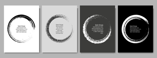 Vector illustration. Quote frames set. Isolated text box. Circle frame. Black and white hand drawn backgrounds. Vintage style. Rounded ink brush stroke. Design for poster, magazine, book cover, flyer