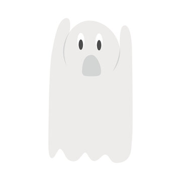 Scared ghost for Halloween design in cute cartoon style.