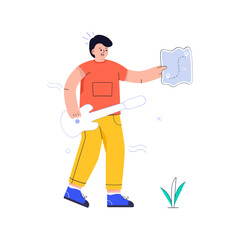 A female traveller doing vlogging, flat vector 