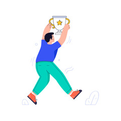 Man with trophy, illustration of a reward