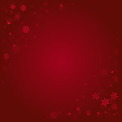 Fototapeta na wymiar Christmas snow red background. Winter snowflakes subtle frame, greeting card, party event decoration. New Year Holidays gift coupon backdrop. Noel Vector illustration
