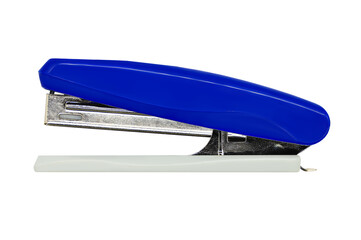 Blue office stationery stapler for papers isolated on a white background