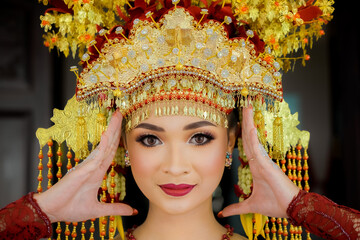Portrait of beautiful Bride in bright traditional costume