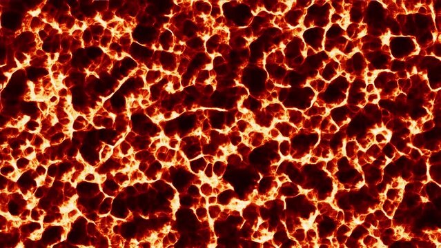 Background with moving mass of lava. Motion. 3D molecules in hot lava liquid. Boiling 3d liquid with lava plasma