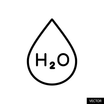 H2O, Water drop vector icon in line style design for website design, app, UI, isolated on white background. Editable stroke. Vector illustration.