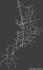 Detailed negative navigation white lines urban street roads map of the OVERHAGEN DISTRICT of the German regional capital city of Bottrop, Germany on dark gray background