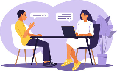 Job interview conversation. Hr manager and job candidate meeting for interview. 