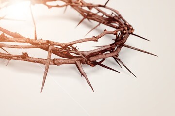 Crown of thorns symbolizing the sacrifice, suffering and resurrection of Jesus Christ on the cross...