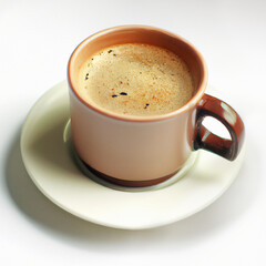 Cup of brewed coffee americano on white background