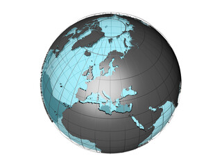 Earth globe rotated to show Europe, Middle East and North Africa