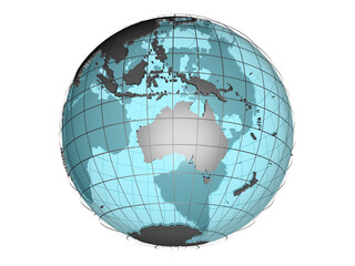 Earth world map with stylized transparent globe showing the Australian continent