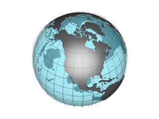 Earth world map with stylized transparent globe showing the North American continent