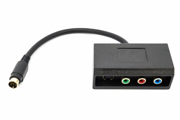Adapter 9-pin RGB to S-video out, Y, Pr, Pb/AV close-up on a white background