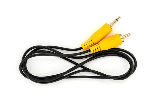 mini jack 3.5mm ts to 1 yellow rca cable isolated on white background