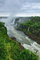 Fototapeta na wymiar Iguazu waterfalls panoramic scenic view rainy weather 