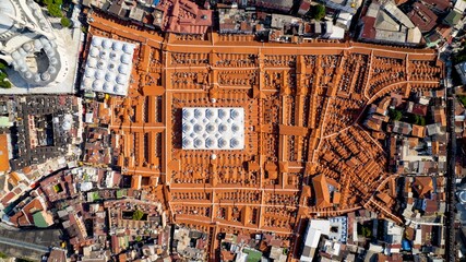 The famous Grand Bazaar in Istanbul, Turkey. Aerial view of the roof of the Grand Bazaar in sunny...
