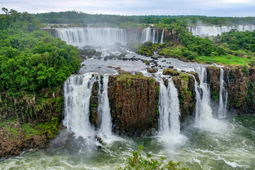 Iguazu waterfalls panoramic scenic view rainy weather 