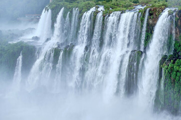 Iguazu waterfalls panoramic scenic view rainy weather 