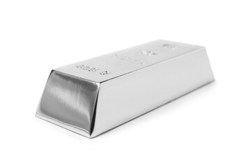 One shining silver bar isolated on white