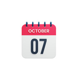 October Realistic Calendar Icon 3D Rendered October 07