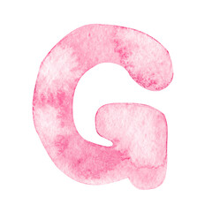 Watercolor pink letter G isolated on white