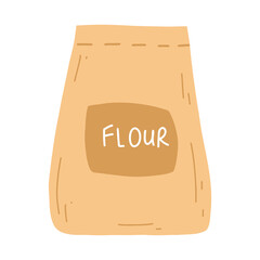 Flour bag in cartoon flat style. Vector illustration of sack, baking ingredient icon