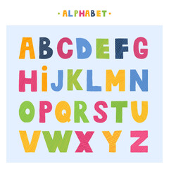 Childrens bright striped alphabet. letters for design and print