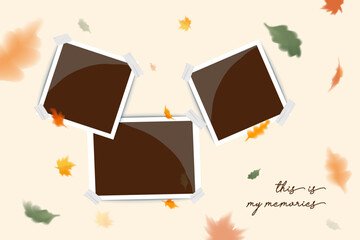 template polaroid photography background for design with leaves autumn